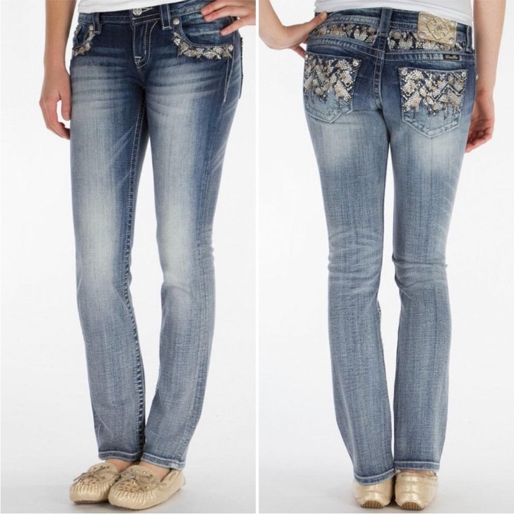 Miss Me signature straight jeans size 27 30 inch inseam rhinestones JE807tr 1